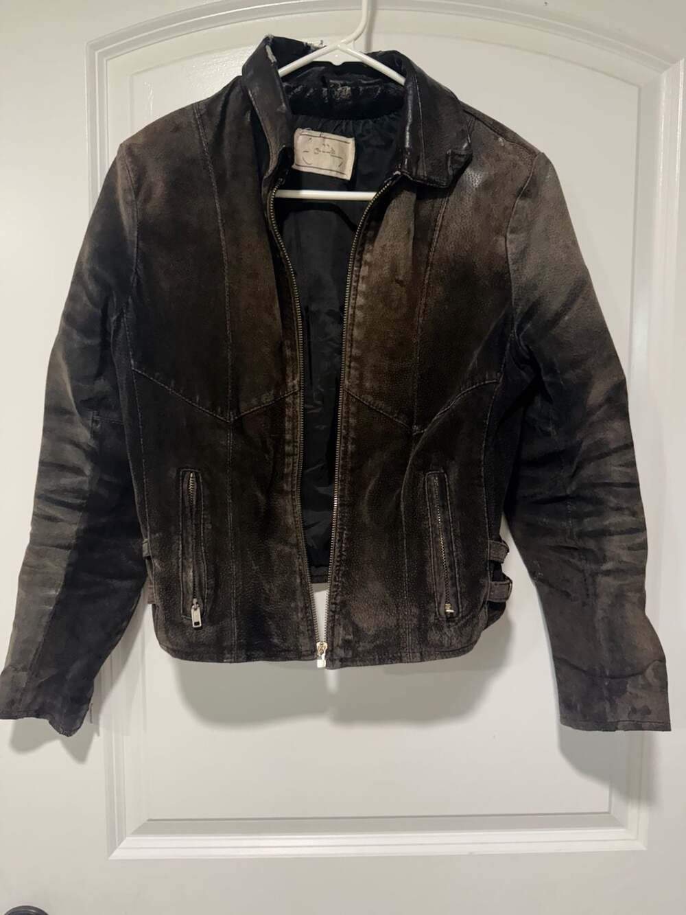 Vintage Distressed Leather Moto Jacket Grunge Indie Sleaze Biker Women’s M